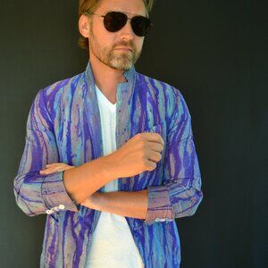 Zegna silk Sport suit Coat Blazer Black red Purple blue gray stripe 52 med large